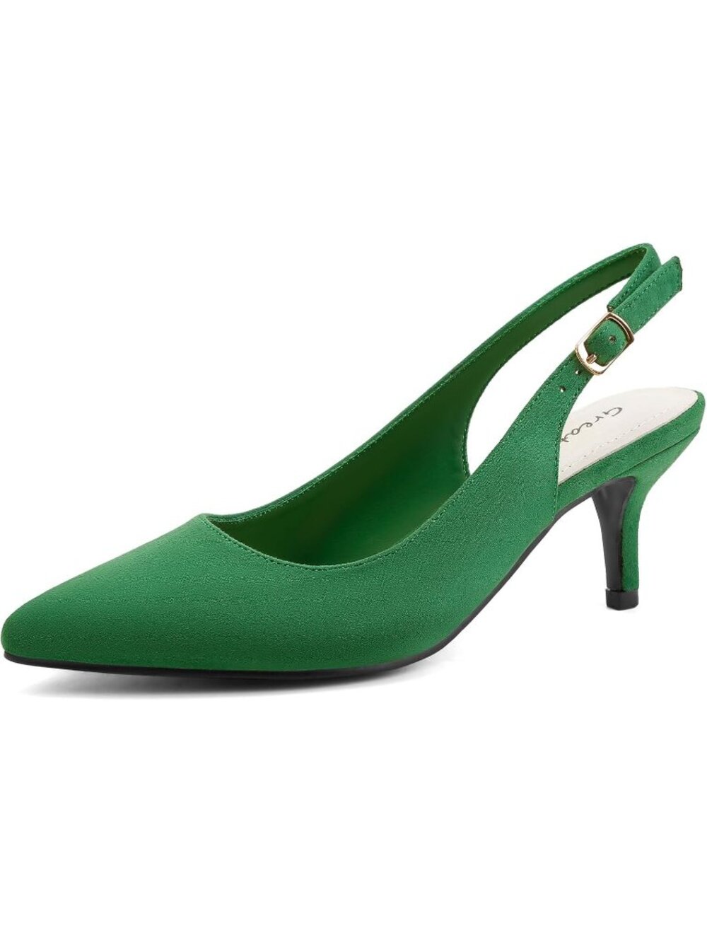 Women's Green Stylish Pointed Toe Slingback Buckle Dress Pumps Shoes Kitten Heel